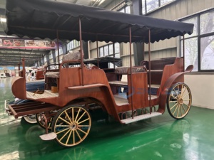 Carroza turística de madera marrón antigua personalizada de fábrica, vagón eléctrico retro con toldo negro - Product Image 4