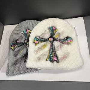 <b>Wool</b> Hat Women Black Cross Knitted Vintage Style Anti Pilling 12 Gg Autumn Winter Face Slimming Shade Cap - Product Image 2