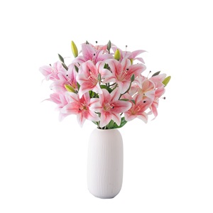 ดอกลิลลี่ประดิษฐ์สีชมพูขาว ทำจาก PVC งานแฮนด์เมด สำหรับตกแต่งงานแต่งงาน - Product Image 5