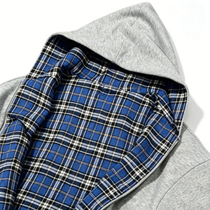 Sweat-shirt à <span class=keywords><strong>capuche</strong></span> surdimensionné à double fermeture éclair <span class=keywords><strong>avec</strong></span> doublure à carreaux bleus, streetwear décontracté pour homme - Product Image 3