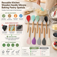 Spatule de pâtisserie en silicone à manche en bois réutilisable avec logo personnalisé, résistante à la chaleur, OEM ODM, vente en gros