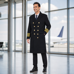 Manteau long d'hiver pour pilote de ligne OEM avec boutons métalliques anti-ternissement pour personnel de bord, personnel maritime, portier d'hôtel, uniforme d'hiver, écusson personnalisé - Product Image 1