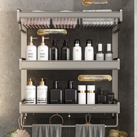 Ensemble porte-serviettes et étagère de salle de bain en aluminium poli miroir, style luxe léger, fixation murale sans perçage pour salle de bain et toilettes