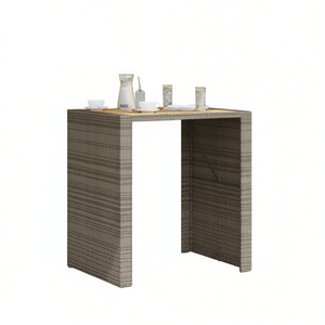 Grey <b>Rattan</b> Bar <b>Table</b> Rectangular 2 Seater Outdoor Garden Modern Contemporary Durable Wood Top Commercial Furniture - Product Image 1