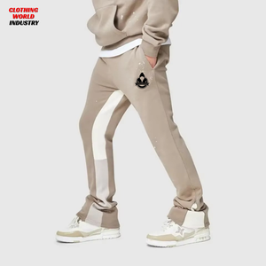 New Design Men Casual <b>Stacked</b> French Terry Cotton Polyester Blend Pants Relaxed Fit Oversized Designer Sweatpants Men's Pants - Product Image 3