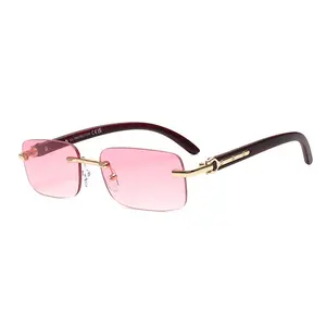 2023 rimless pink small frame sunglasses custom logo shades rectangle eye protection sun glasses for men