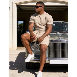 FOXA Mens Summer Outfits 2 Piece Short <b>Set</b> Casual Crew Neck Shirt And Vacation Shorts Breathable Cotton <b>Knitted</b> <b>Set</b> - Product Image 2