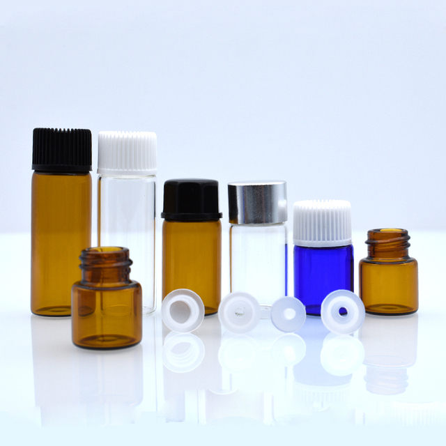 High Quality 3 ml 1ml 2 ml 3ml 5ml Small Perfume Glass Sample Bottle 1/4 Dram 5/8 Dram 1 ml 2ml Clear Blue Amber Glass Vials