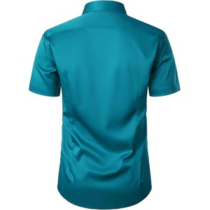 T-shirt décontracté pour homme à col montant, coupe ajustée, manches courtes, extensible, infroissable, avec logo personnalisé ODM et imprimé - Product Image 3