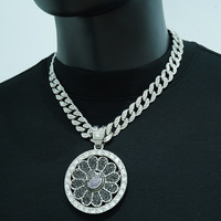 Collier pendentif personnalisé pour enfants, disque rotatif Hip Hop, plaqué or rhodié, serti de pierres, motif tournesol