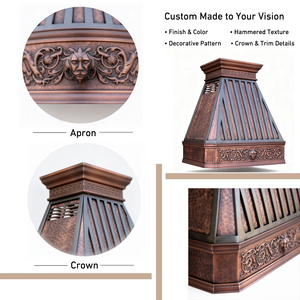 <span class=keywords><strong>Hotte</strong></span> de cuisine murale en cuivre artisanal sur mesure, calibre 16, embossée, d'inspiration européenne, prête à l'emploi pour villa de luxe - Product Image 6