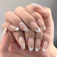 Juego de 30 Uñas Postizas Largas con Diseño de Flor de Primavera, Estilo Francés Suave, Color Blanco Lechoso con Margaritas, Frescas y Elegantes