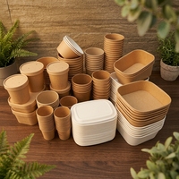 Bol en papier kraft rectangulaire écologique avec couvercle, imprimé sur mesure, anti-fuite, jetable, pour salades et aliments, 17-34 oz, approvisionnement en gros