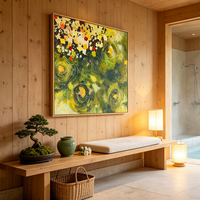 Tableau mural minimaliste village côtier bleu canard impasto fait main déco maison hôtel villa
