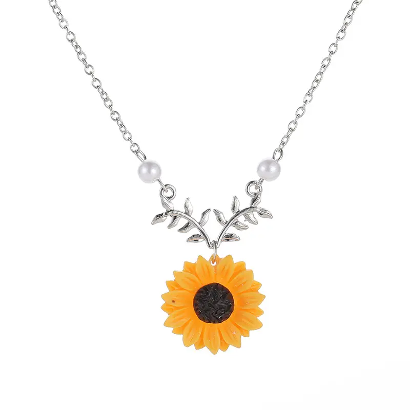 Kerah Girasol Kalung Mutiara Daun Grosir Baru Perhiasan Mode Anda Adalah Kalung Sunshine Bunga Matahari Saya untuk Wanita