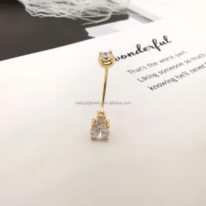 Nouvelle conception de barre de ventre en or massif 14K de luxe en or véritable Piercing bijoux de corps en gros