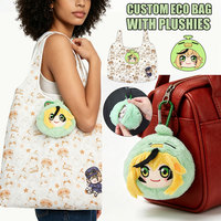 Sac de courses pliable et portable en peluche motif dessin animé, réutilisable, avec pendentif animal, pour le voyage et le rangement à domicile