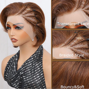 Perruques en cheveux humains lisses avec dentelle frontale 13x4, style <span class=keywords><strong>pixie</strong></span> tressé court d'été, best-seller 2026, pour femmes noires - Product Image 3