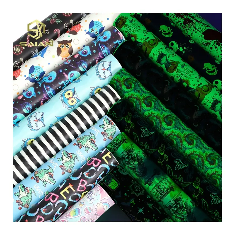 By The Yard Luminous Fluorescent Glow in The Dark Synthetic PU Fabric Faux Leather Roll For DIY Making Bag Decoration