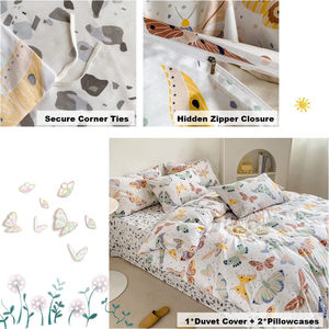 Ensemble de housse de <span class=keywords><strong>couette</strong></span> 100% coton, motif imprimé <span class=keywords><strong>papillon</strong></span>, ensemble de literie 3 pièces avec fermeture à glissière et attaches d'angle - Product Image 5