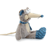 Jouet en peluche souris à long nez mignon, animal en peluche, écharpe rayée bleue, polyester doux, cadeau d'anniversaire, décoration de la maison