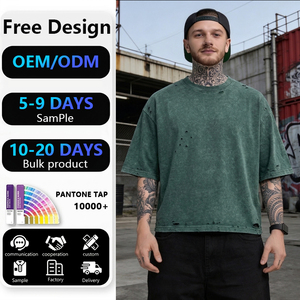 HENGTAI Fabricantes de Ropa Personalizada, Camiseta Vintage para Hombre, Estilo Desgastado, Lavado Ácido, Corte Cuadrado, Oversize, Recortada - Product Image 1