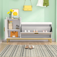 Armoire à chaussures moderne en bois fermée anti-poussière assis étagère à chaussures banc crème entrée pile pour l'entrée
