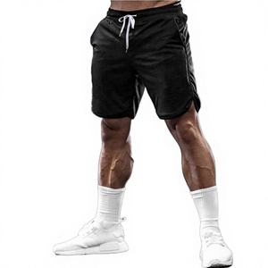 Men's Sporty Solid <b>Elastic</b> Waist Mid Waist Garment Dyed Knitted Polyester Waterproof Quick Dry Basketball Shorts - Product Image 2