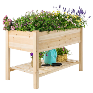 Bac à plantes surélevé avec pieds robustes, en bois de pin naturel haut de gamme, revêtement vinyle, style jardinière surélevée - Product Image 1
