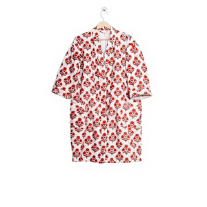 Elegante Bata de Mujer de Lujo con Cuello en V, Estampado Floral, Manga Larga con Cordón Ajustable, 100% Algodón Transpirable, para Primavera/Otoño/Invierno - Product Image 1