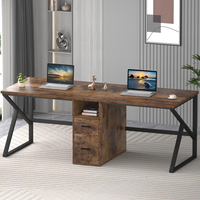 LEIENTE Bureau d'ordinateur moderne pour 2 personnes avec tiroir à dossiers, grand bureau double avec armoire de rangement pour bureau à domicile