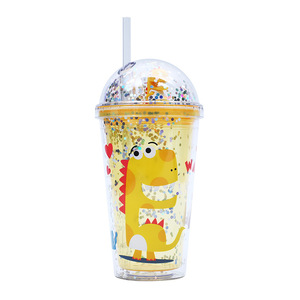 Hot bán phim hoạt hình nhựa cốc cốc cho trẻ em sinh viên sáng tạo dễ thương đôi tường cup với nắp và rơm - Product Image 6