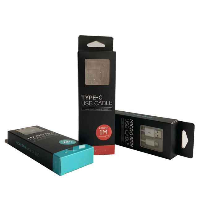 Custom Data Cable Packaging Box with Clear Window Cardboard Retail Box for Mobile Phone Accessories