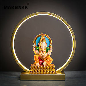 Lámpara de Estatua Religiosa India de Arte Moderno Feng Shui con Cruz 3D Pintada a Mano, Anillo LED de Búho, Adorno Artesanal de Resina Artística - Product Image 3