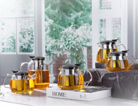Bouilloire à thé moderne en verre borosilicate de 450 ml, écologique, avec infuseur en acier inoxydable et couvercle, motif floral transparent, pour bureau et maison