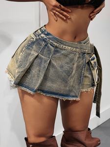 กางเกงขาสั้นและกระโปรงยีนส์เอวสูงไซส์ใหญ่สไตล์ลำลองเซ็กซี่สำหรับฤดูร้อน - Product Image 4