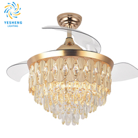 Y181 Nouveau Ventilateur de Plafond en Cristal avec Lumière et Télécommande 42 Pouces 110/220V, Lampe LED Designer Luxe avec Ventilateur