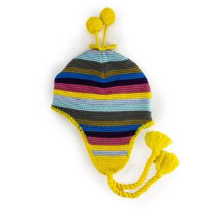 หมวกไหมพรมปอมปอมปอมคู่สำหรับเด็กมีลวดลายหลากสีหมวกฤดูหนาวถักแบบมีที่ปิดหูสำหรับเด็กผู้หญิงหรูหรา - Product Image 3