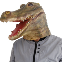 Masque de tête de crocodile en latex kaki, texture réaliste écailleuse, bouche ouverte, dents pointues, doux et confortable, pour Halloween, cosplay, fête