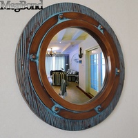 Miroir mural rond encadré en résine verte antique, style côtier, pour accrocher, miroir décoratif en forme de fenêtre de bateau nautique