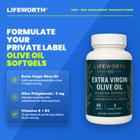 LIFEWORTH Huile d'olive extra vierge en gélules 2000mg Polyphénols Vitamine E D3 Complément pour la santé cardiaque 60 gélules OEM