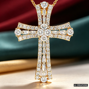 CUSTOM SILVER 10K/14K/18K GOLD PLATED LAB GROWN CVD DIAMOND CLASSIC ENGAGEMENT <b>GIFT</b> SWEATER CHAIN NECKLACE CROSS PENDANT - Product Image 5
