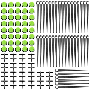 Kit d'irrigation goutte à goutte automatique en plastique GREAT IRRIGATION 4/7 mm avec 40 émetteurs réglables à 8 trous, connecteurs en T et micro-tubes à piquets - Product Image 1