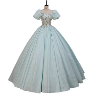 Lake Blue Tutu Skirt Long Women Stage Performance Costume Polyester Adult Vocal Performance Dress - Product Image 5