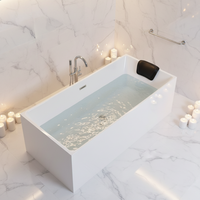 Baignoire de massage rectangulaire autoportante moderne en acrylique blanc écologique pour 2 personnes, portable, avec drain et robinet, pour villa