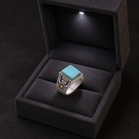 Bague pour homme tendance en cuivre plaqué, étanche, gravée, style vintage vieilli, bicolore, avec turquoise, vente en gros