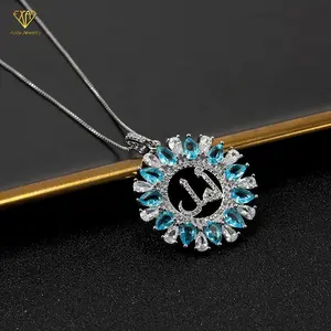 Мода CZ алмаз charm 18k позолоченные арабский Аллах ожерелье Аллах мусульманский ислам луна кулон, ожерелье, ювелирные изделия