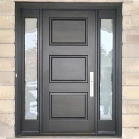 Porte d'entrée double rétro en acier forgé français européen avec vitrage pour villa, cour, appartement, taille personnalisée