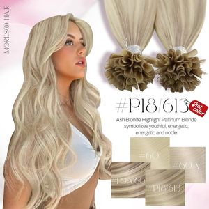 Extensions de cheveux naturels brésiliens Remy Moresoo, pointe en K/U, mèches blondes cendrées et décolorées, 20 pouces, lisses, 50g, 50 mèches - Product Image 6