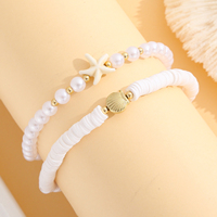Bracelets tendance pour femmes avec breloques étoile de mer et coquillage, perles Heishi imitation nacre blanches, accents dorés, ensemble de bijoux océaniques